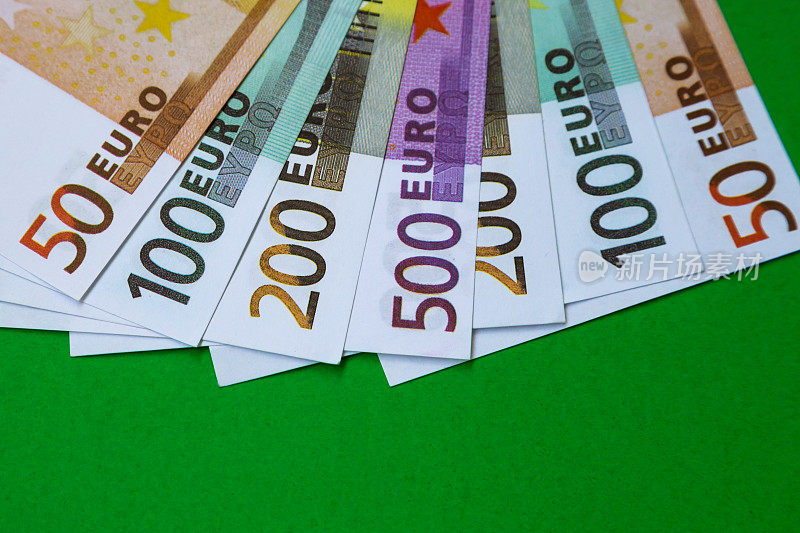 欧洲货币、纸币和现金。50. One hundred.200. 500欧元